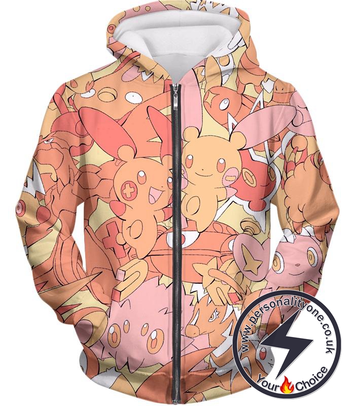 Pokemon Super Cute Thunder Type Pokemons All in One Cool Zip Up Hoodie